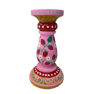 Candle Holder handpainted strawberries pink 24cm