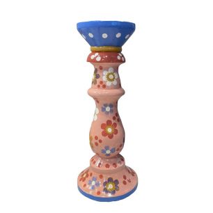 Candle Holder handpainted daisy pink h30cm