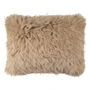 cushion teddy long hair tuft cognac 35x45cm