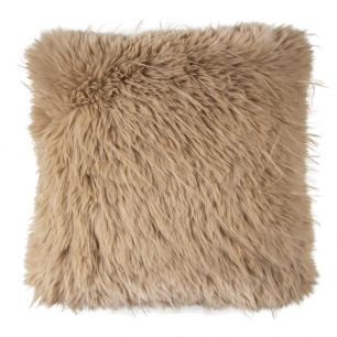 cushion teddy long hair tuft cognac 45x45cm