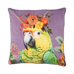 Coussin Portrait perroquet violet 45x45cm