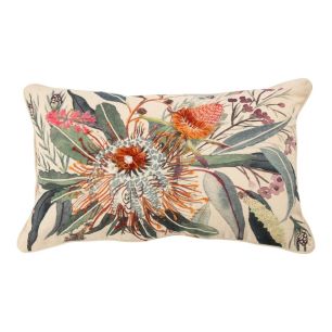 Cushion botanic embroidered off white 30x50cm