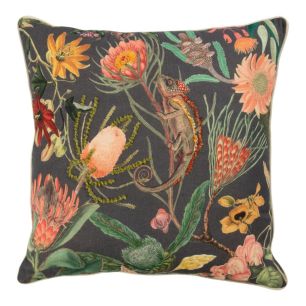 Cushion botanic embroidered grey 45x45cm