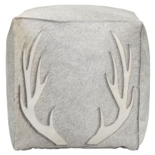 hocker kuh quadrat geweih grau 45x45x45cm