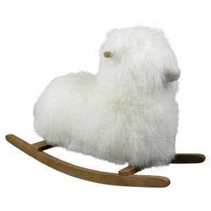 animal à bascule mouton cheveux bouclés blanc 75cm