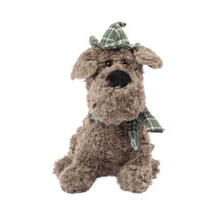 Peluche terrier taupe avec capuchon & châle 25cm