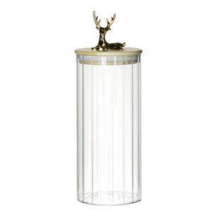 Canister Jar Glass Wooden lid Deer h20,5 d9