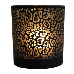Theelichthouder glas jaguar druck mattschwarz large 18cm