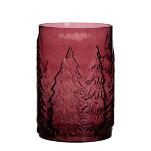 Cilinder met boompatroon rood h22 d16cm