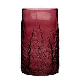 Cilinder met boompatroon rood h26 d16cm