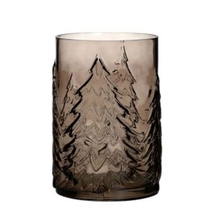 Cilinder met boompatroon taupe h22 d16cm