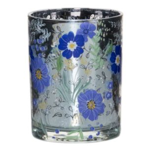 Photophore bleu flowers large 18cm