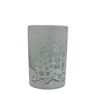 Tea Light holder village crackle white 18cm