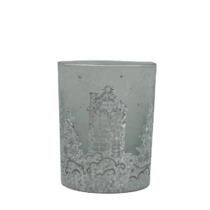 Tea Light holder village crackle white 12,5cm