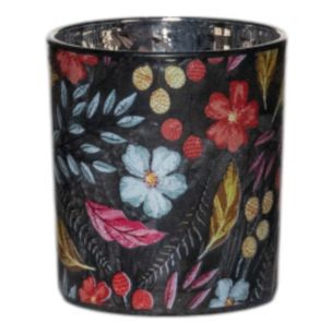 Tea Light holder sandy flowers black small 8cm