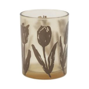 Photophore Tulipes beige moyen 12 cm