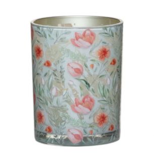 Tea Light holder pink tulips medium 12cm