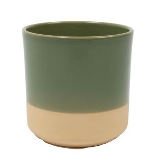 Cylinder Planter Ceramic Dip-Dye Green h13 d13 