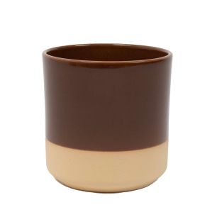Cylinder Planter Ceramic Dip-Dye Brown h10 d10